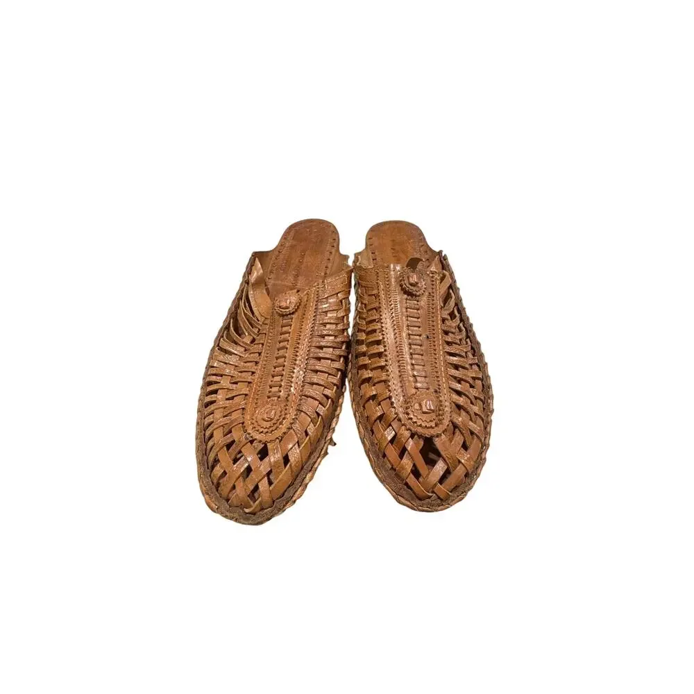 Women’s Handmade Brown Woven Leather Huarache Slide Sandals Size 10